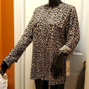 NWT DANA BUCHMAN Women's L long-sleeved-SILKY convertible blouse